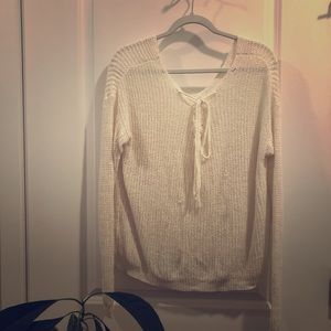 White knit lace up sweater